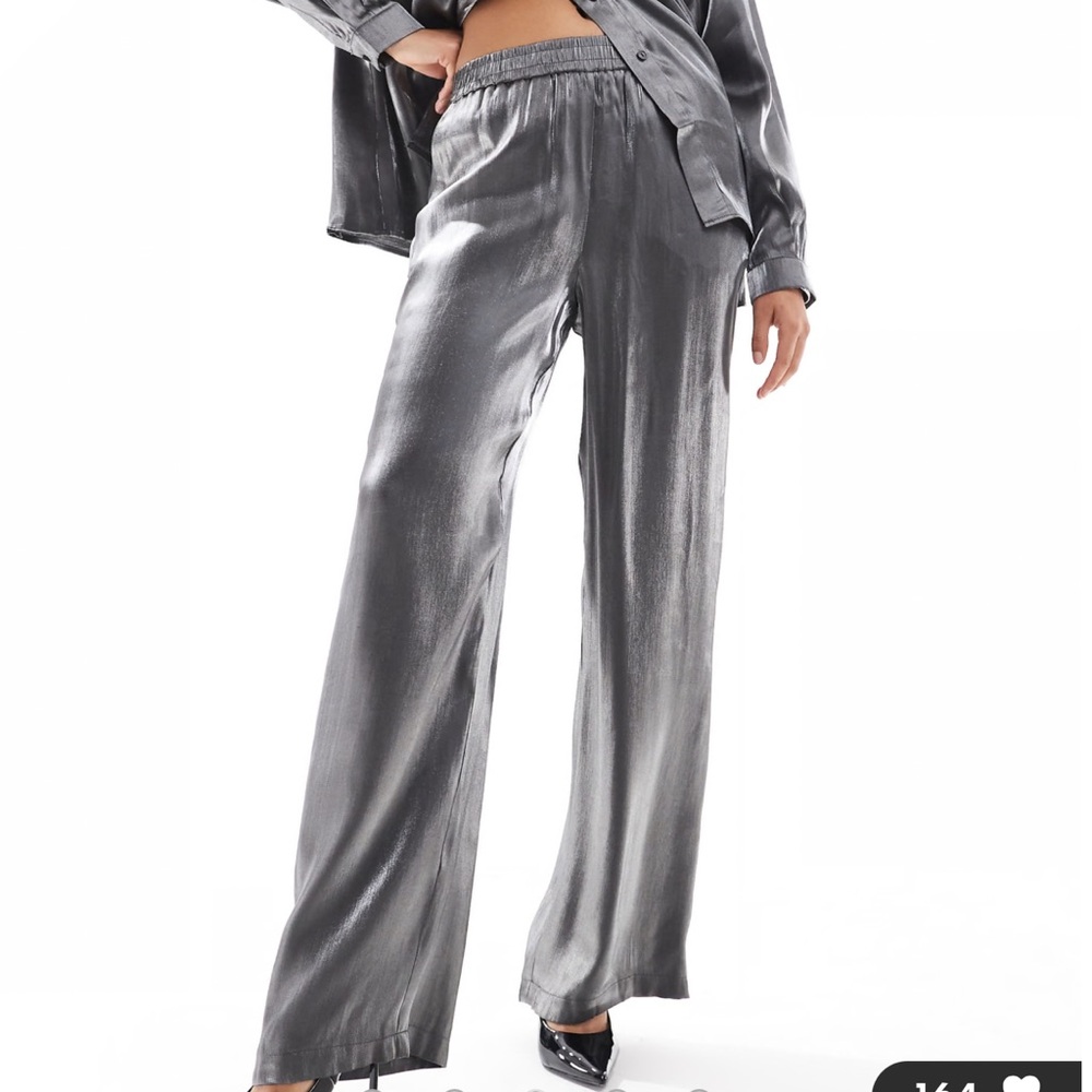 ASOS Pieces pull on pants metallic grey Magnet Size M